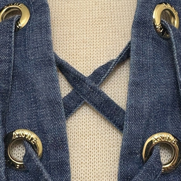 Anne Klein Denim Lace-Up Gold Hardware Women's Top - Picture 3 of 12